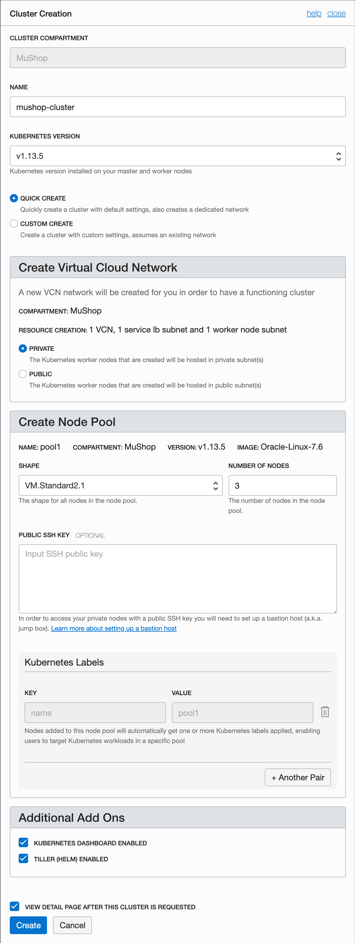 Console - Cluster Creation